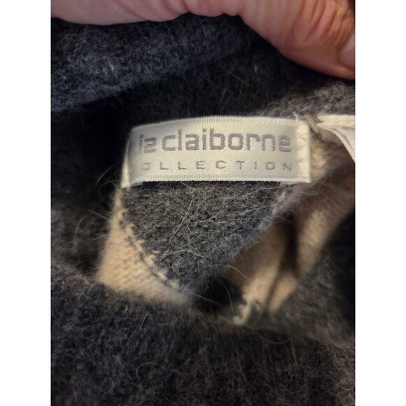 VTG Liz Claiborne Argyle Turtleneck Sweater M Lambswool Angora Gray Tunic - Picture 4 of 9